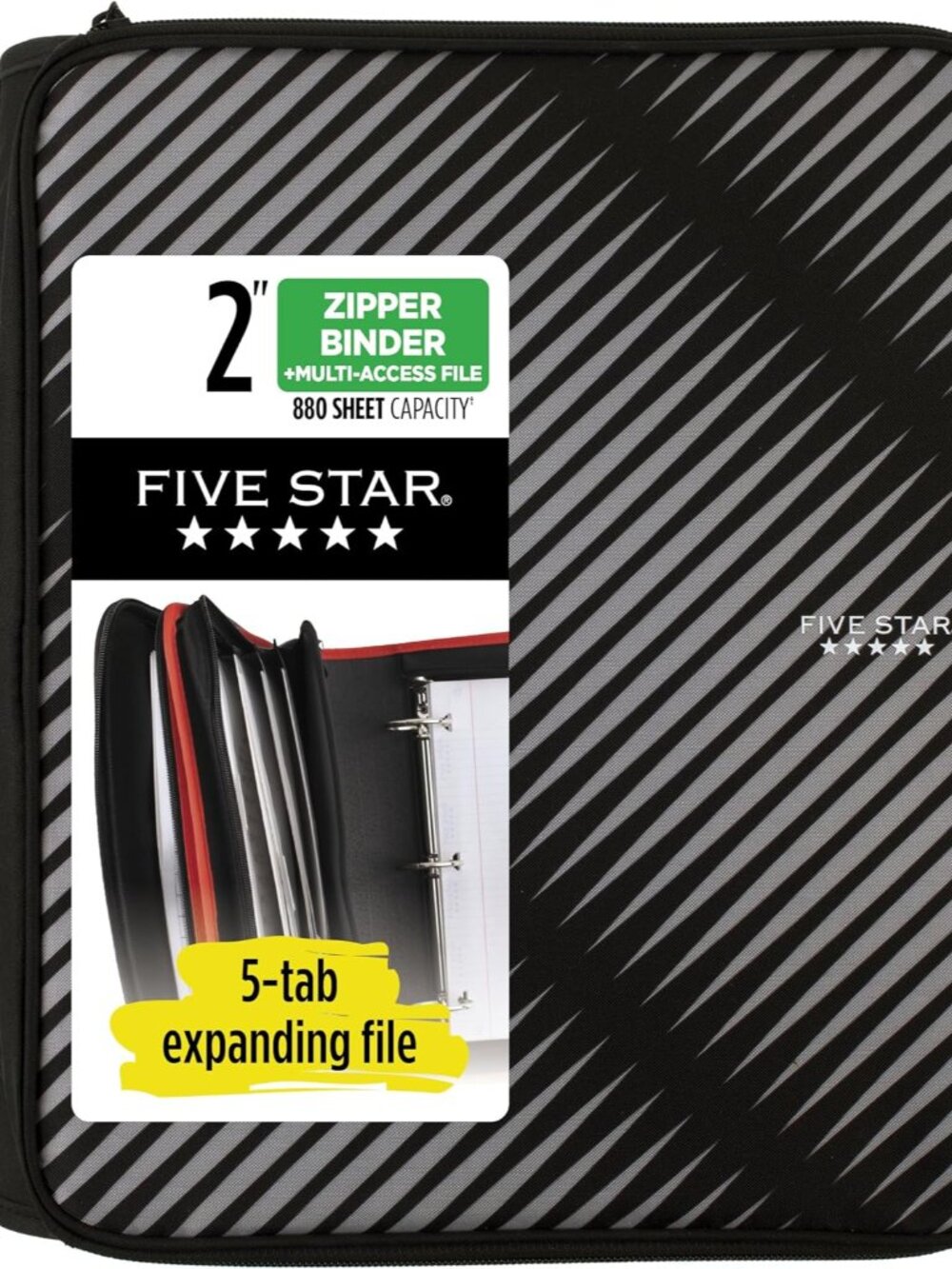 Zipper Binder, 2 Inch 3-Ring Binder with Round Rings, 5-Tab Expanding File, 380